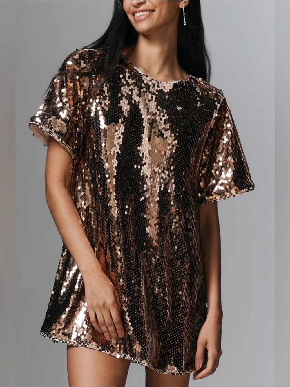 Maeve Short-Sleeve Gold Sequin Swing
Mini Dress - Picture 2 of 11